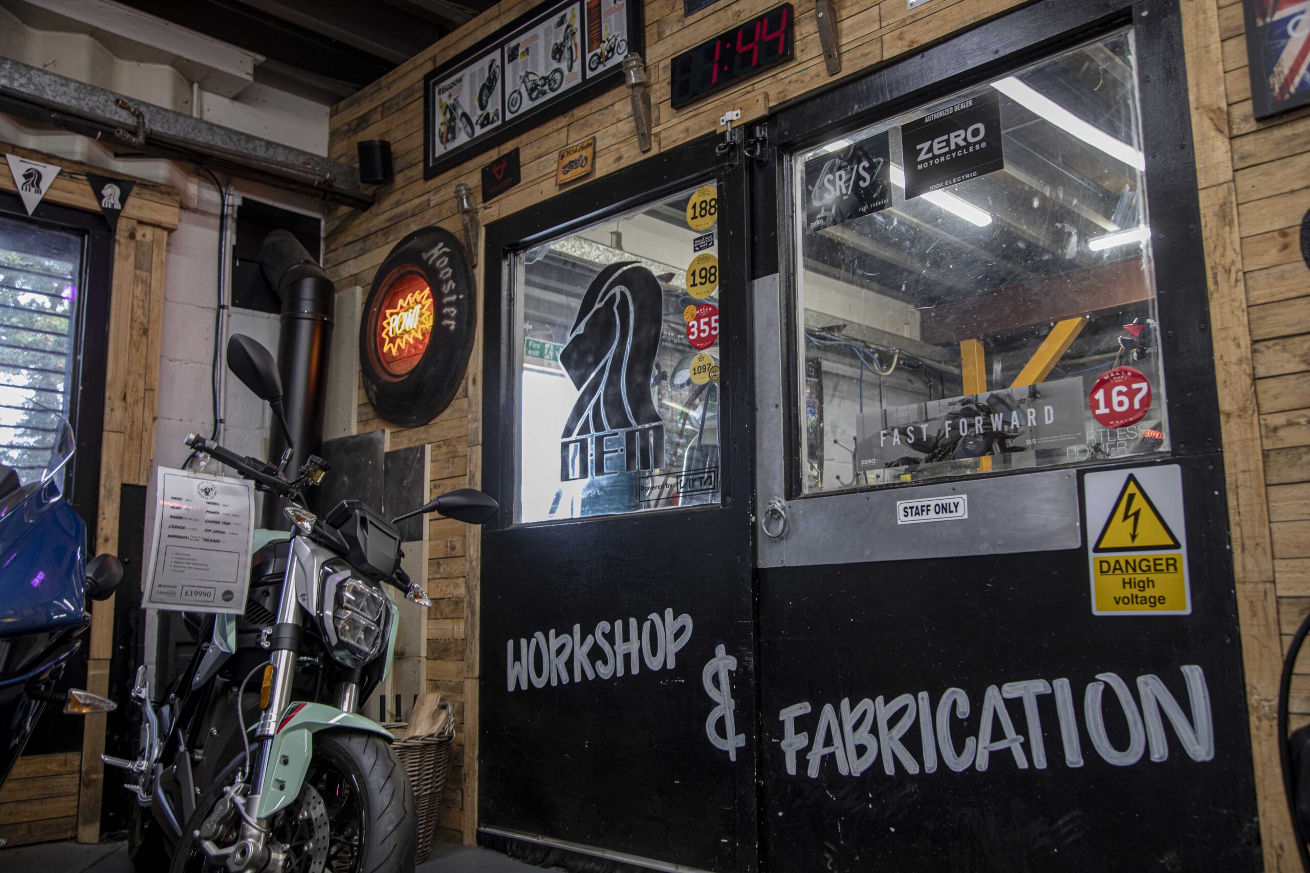Electric motorcycle servicing and repairs at the EEMC workshop