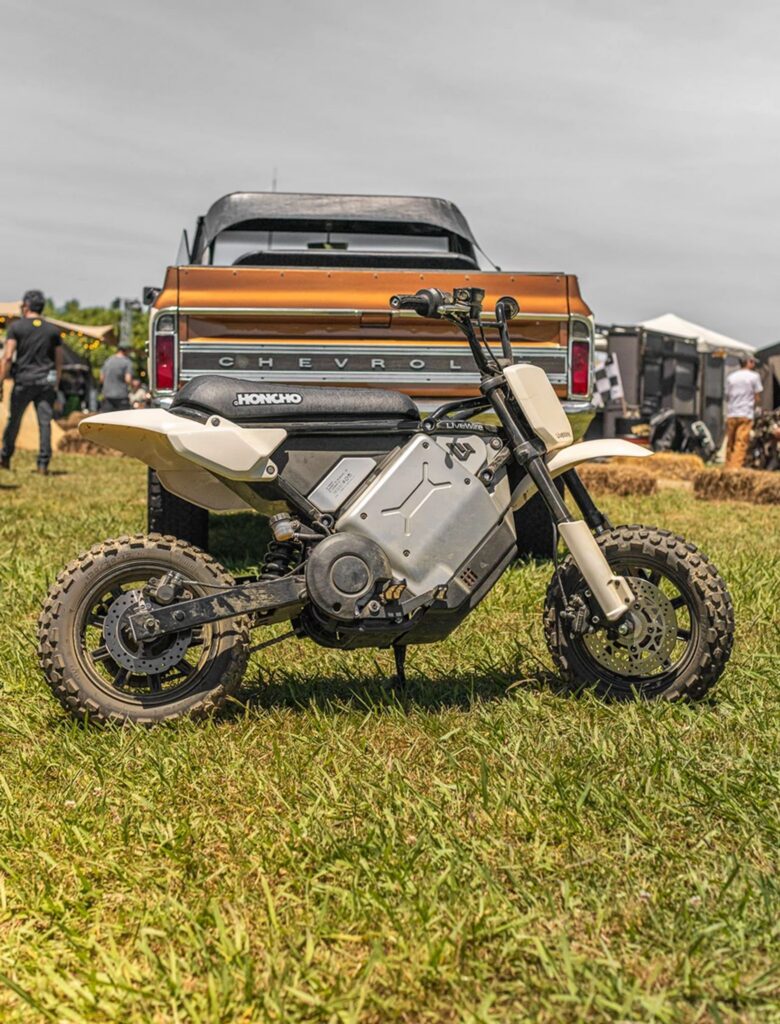 LiveWire S4 Honcho Trail electric mini moto in a grass field