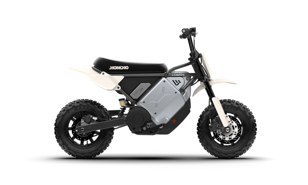 LiveWire S4 Honcho Trail electric off-road mini moto, side view facing right
